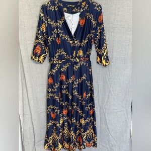 Reborn Elegant Navy Dress with Gold Accents